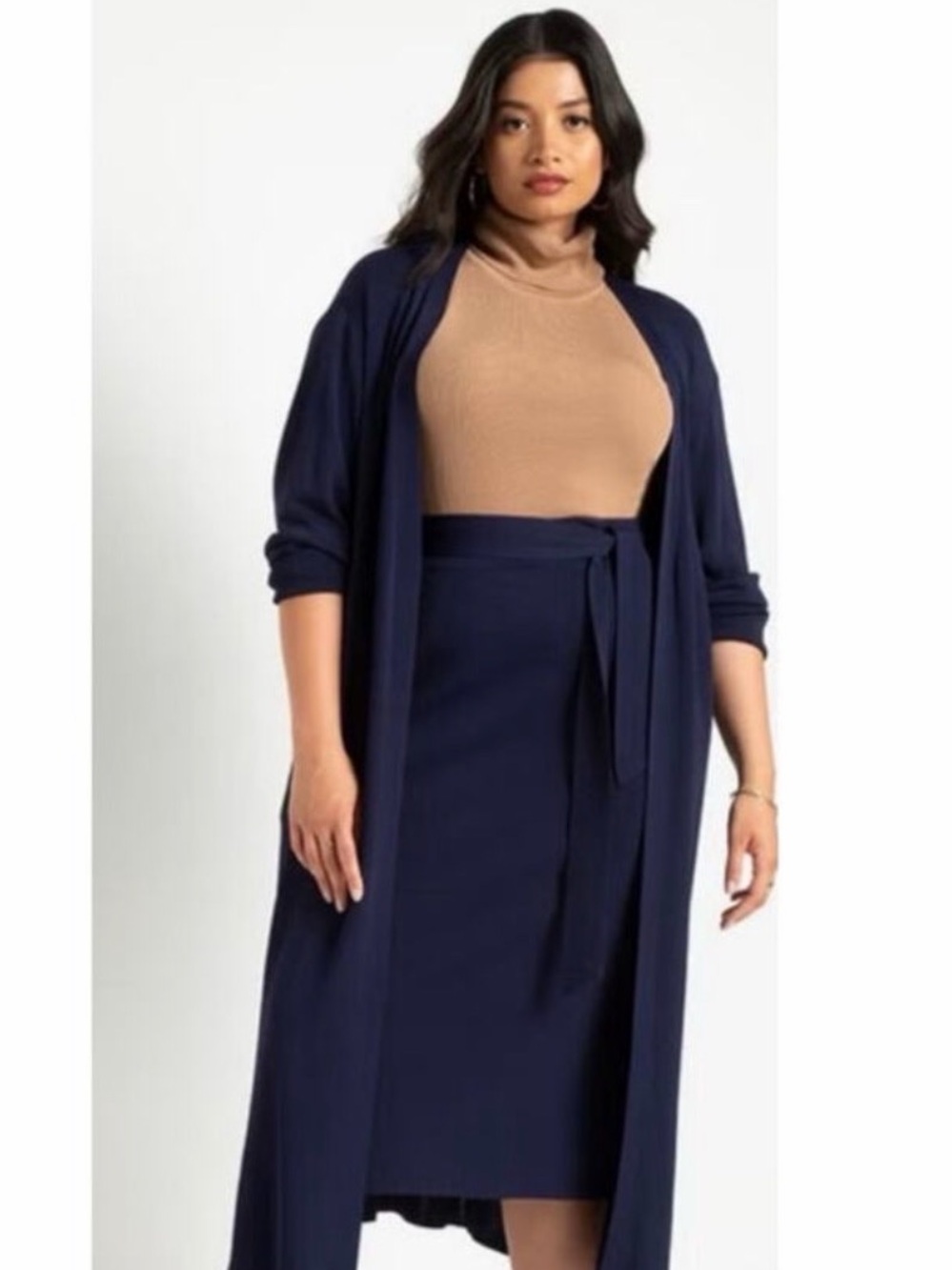 Eloquii Navy Blue Long Cardigan & Skirt